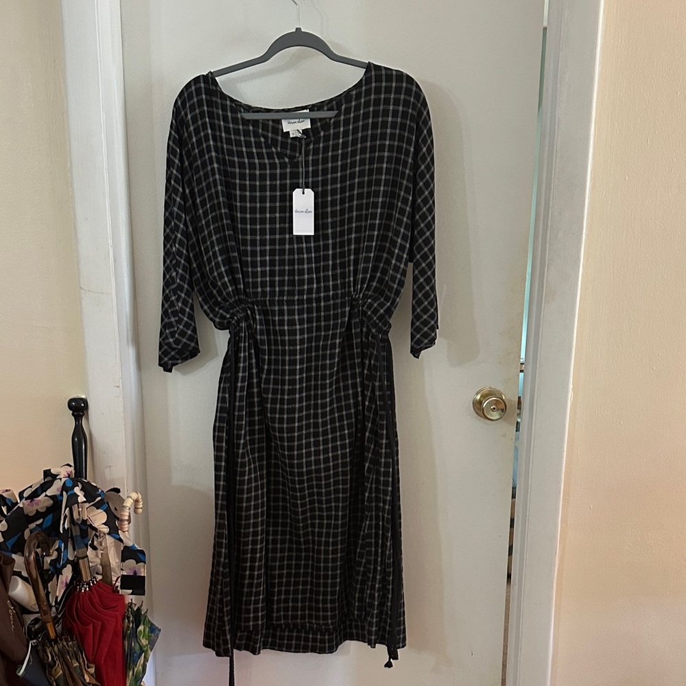 Steven Alan Black Checkered 3/4 sleeve Dress
